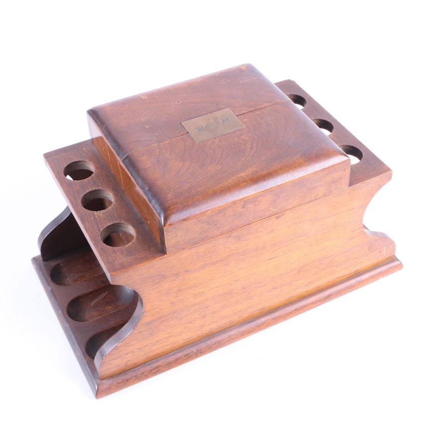 Vintage Walnut Tobacco Humidor and Pipe Stand