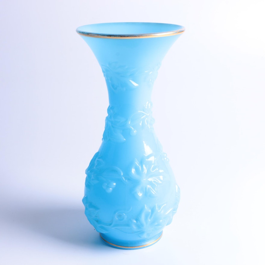 Vintage Molded Blue Opaline Glass Vase