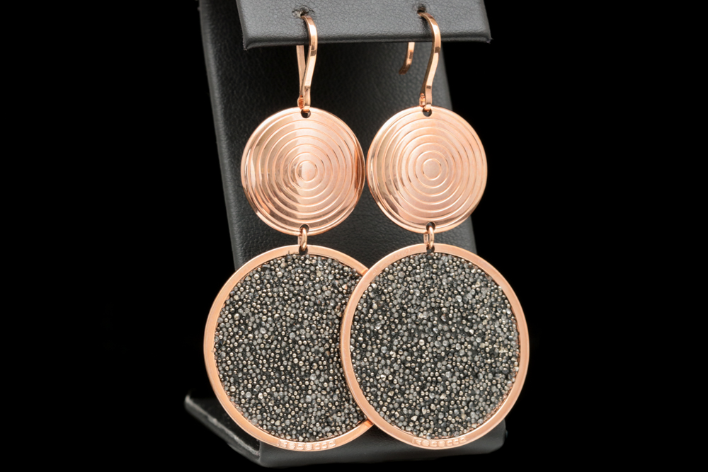 Rebecca Rose Gold Wash on Bronze and Crystal Dangle Earrings