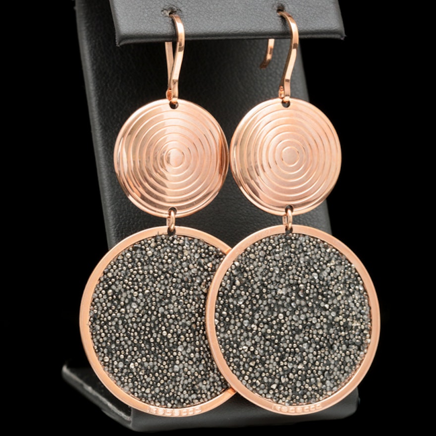 Rebecca Rose Gold Wash on Bronze and Crystal Dangle Earrings