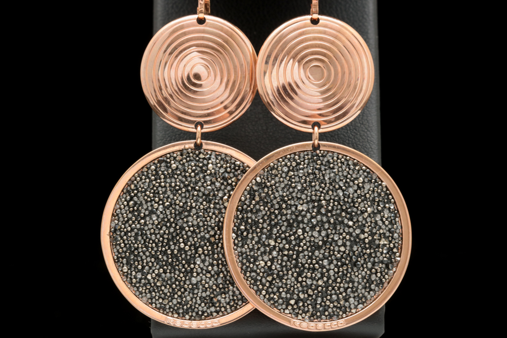 Rebecca Rose Gold Wash on Bronze and Crystal Dangle Earrings