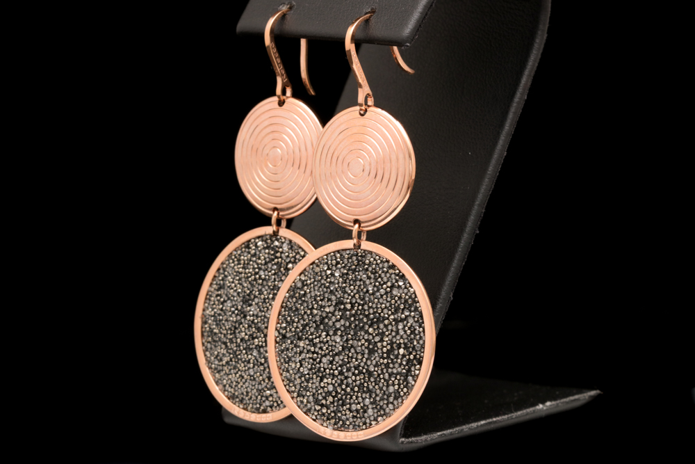 Rebecca Rose Gold Wash on Bronze and Crystal Dangle Earrings