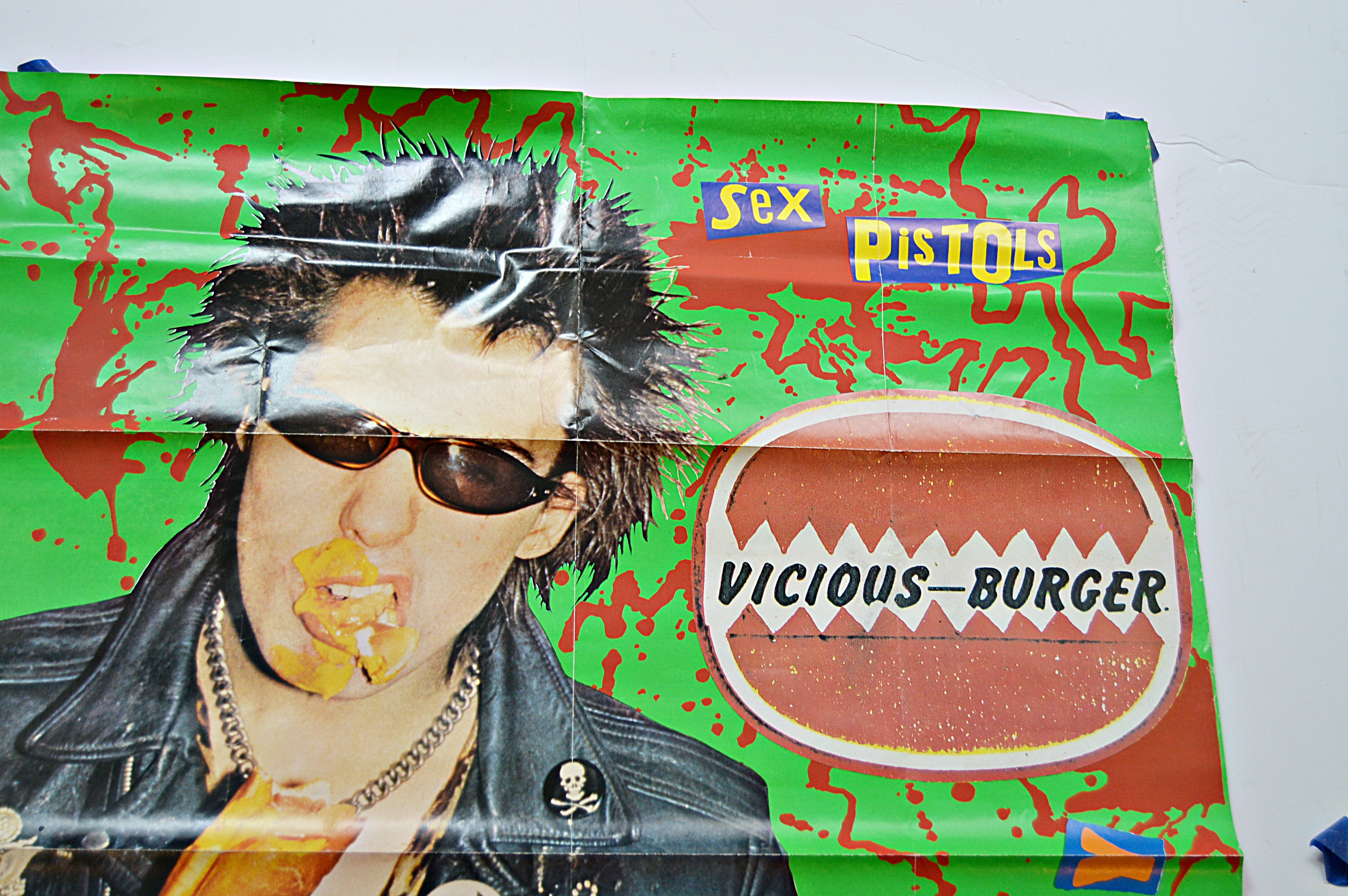 Original Jamie Reid-Designed 1970s Sex Pistols "Vicious Burgers" Poster