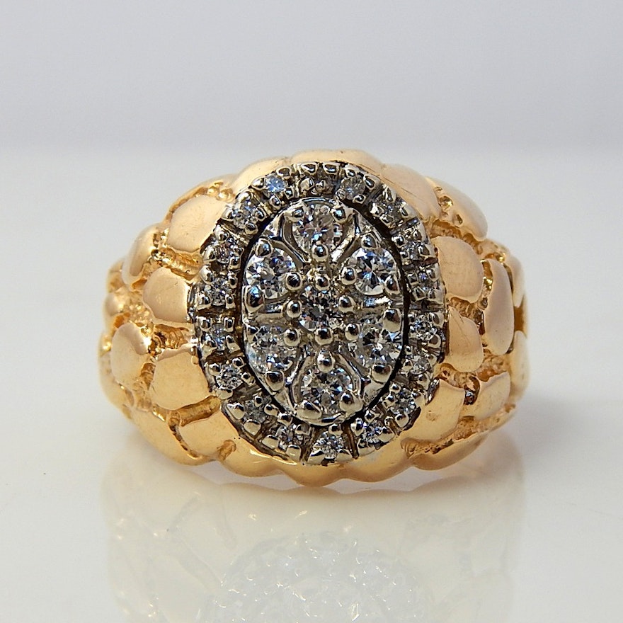 14K Yellow Gold Kentucky Cluster Diamond Nugget Ring