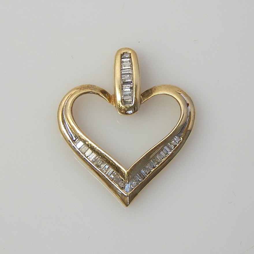 10K Yellow Gold Heart-Shaped Diamond Pendant