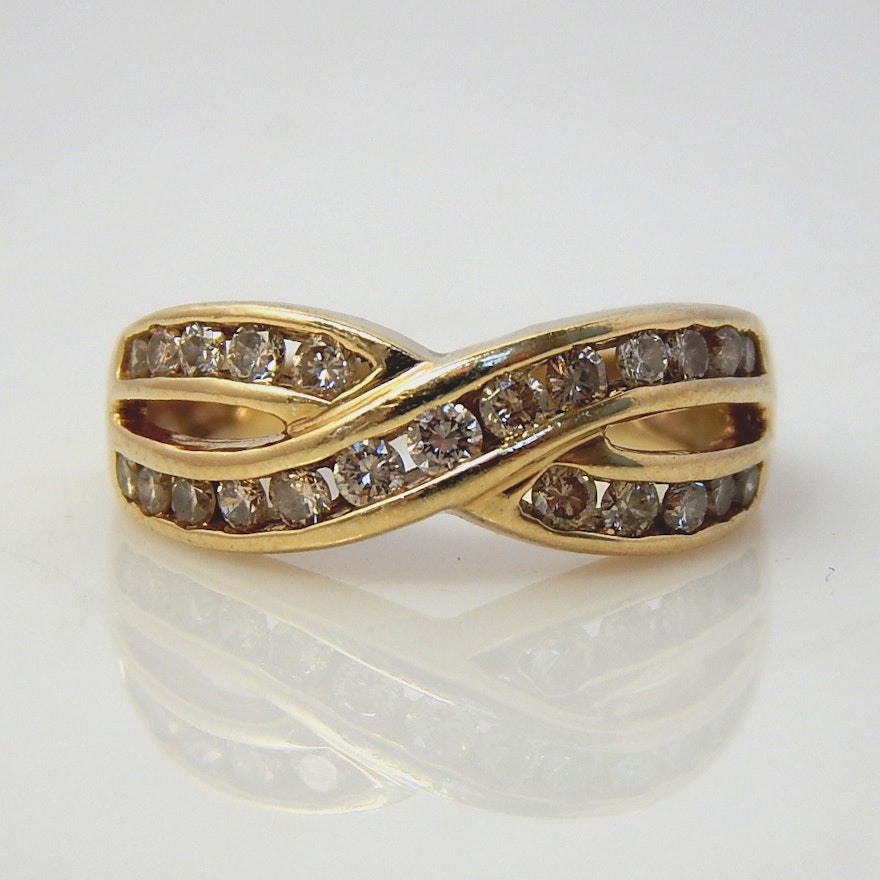 10K Yellow Gold Diamond Crossover Ring