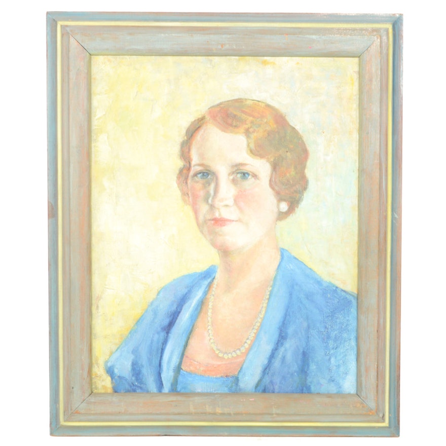 Alice M. Burch Oil on Canvas Self-Portrait Painting "Alice Blue"