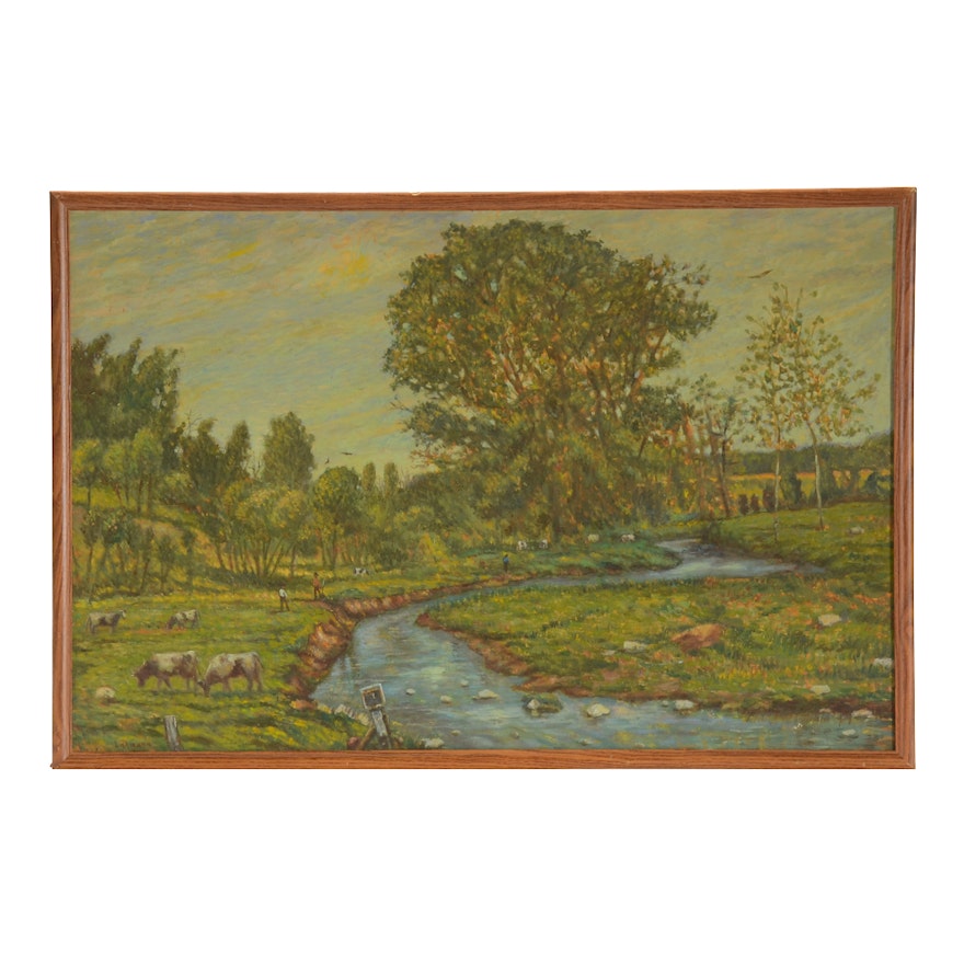 Robert Lahmann Original Oil Painting of a Bucolic Landscape
