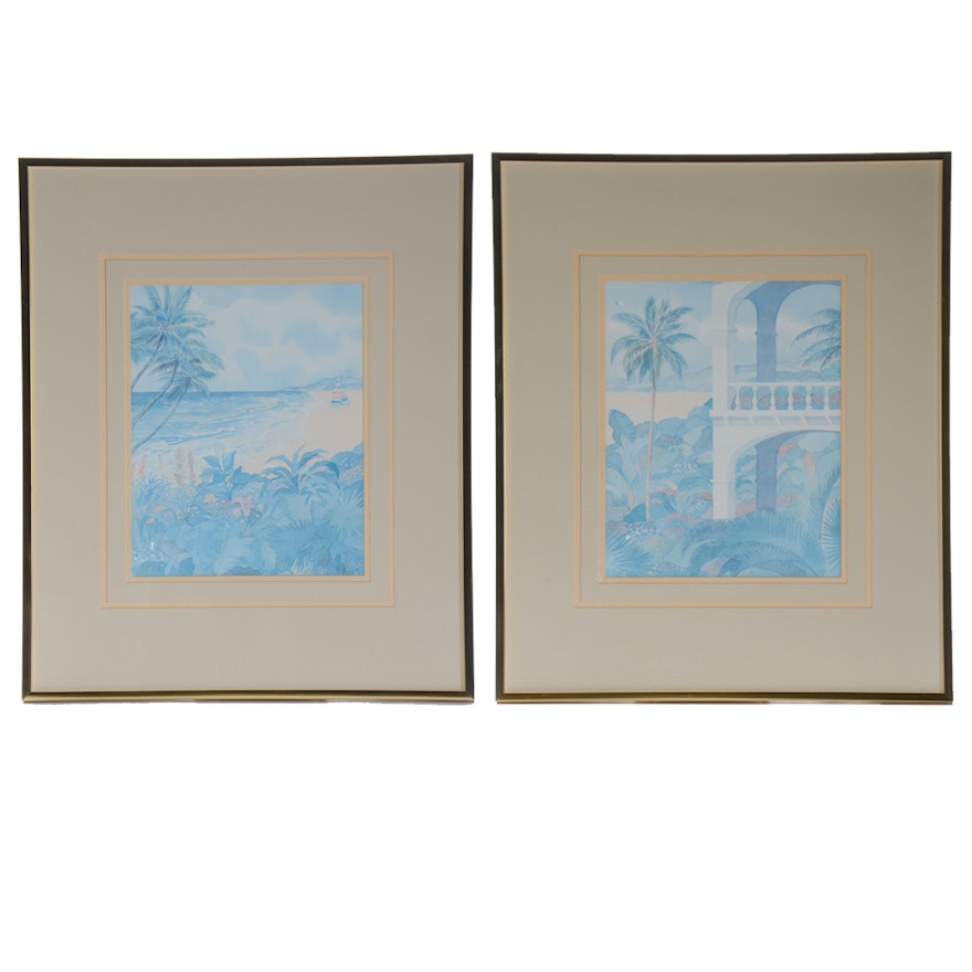 Two Framed Offset Lithograph Prints of Tropical Scenes