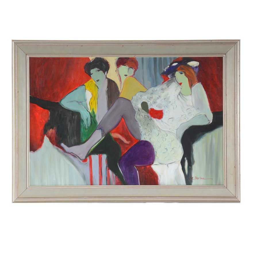 M. Farina Original Oil Painting of Three Figures