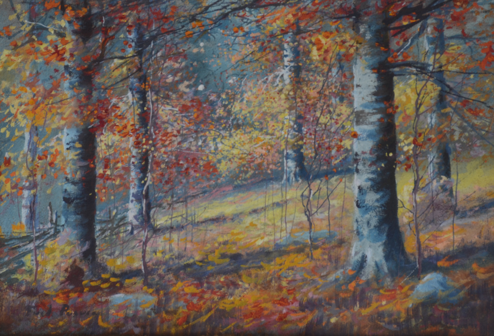 Fred Pearce Original Gouache Painting on Paper "Autumn Beech Trees"