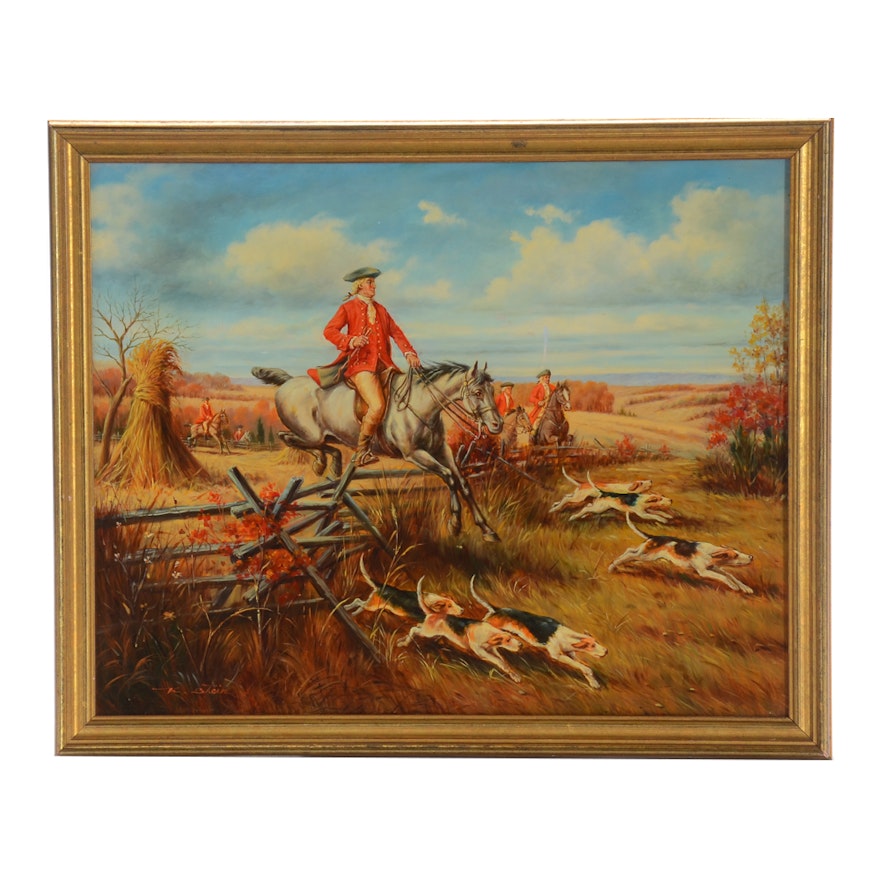 K. Stein Oil Painting on Board of Fox Hunt Scene