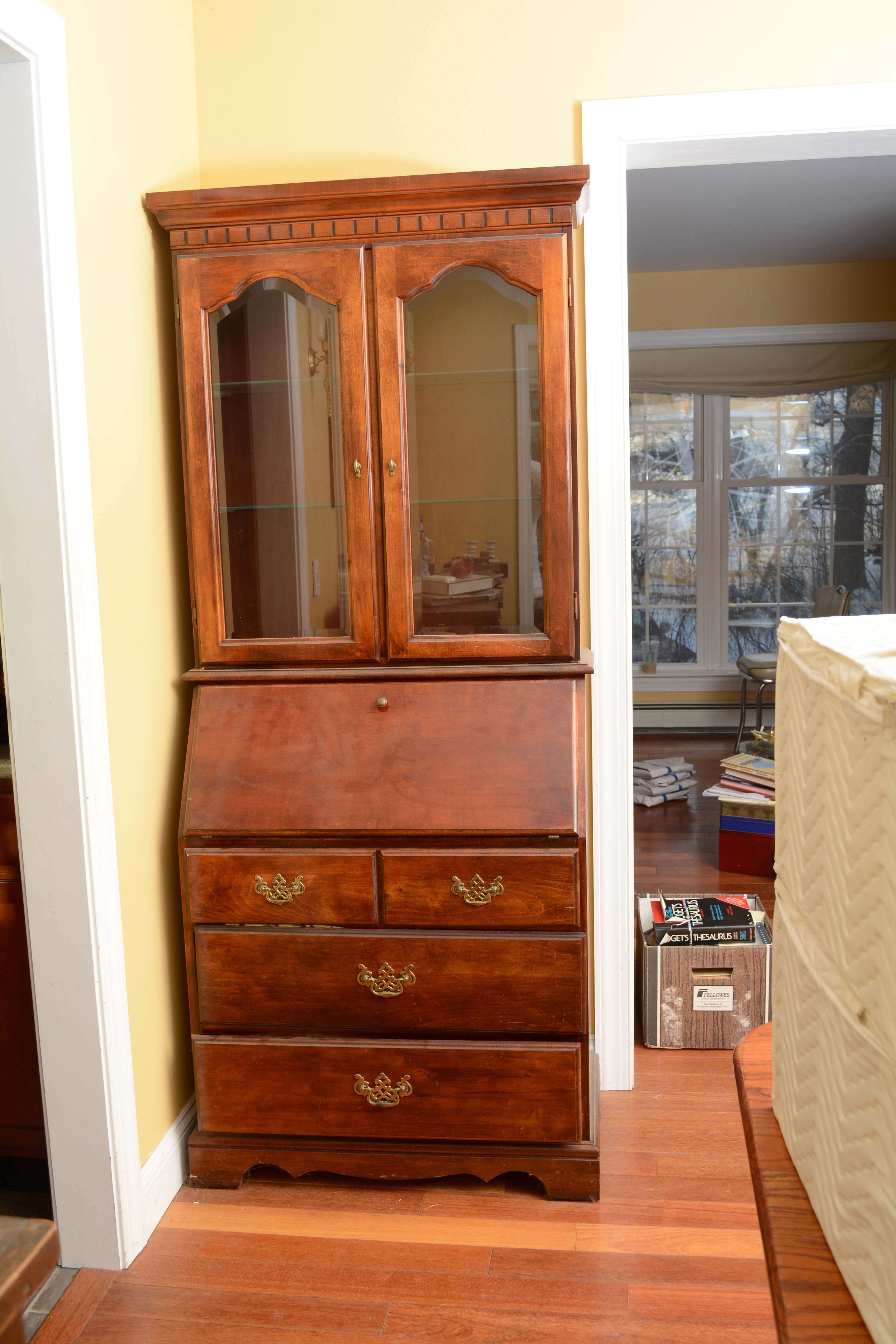 Vintage Colonial Style Maple Hutch with Secretary