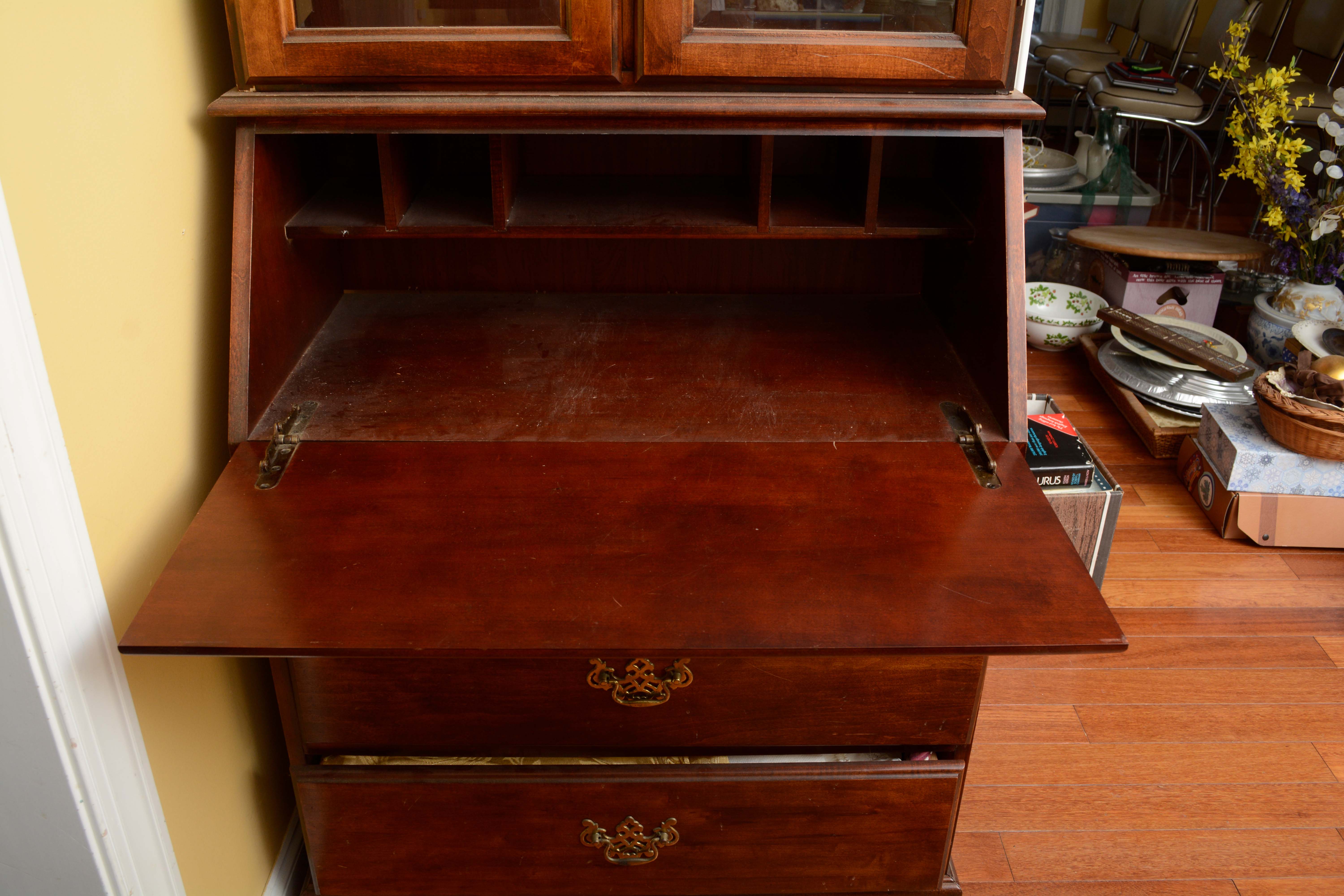 Vintage Colonial Style Maple Hutch with Secretary
