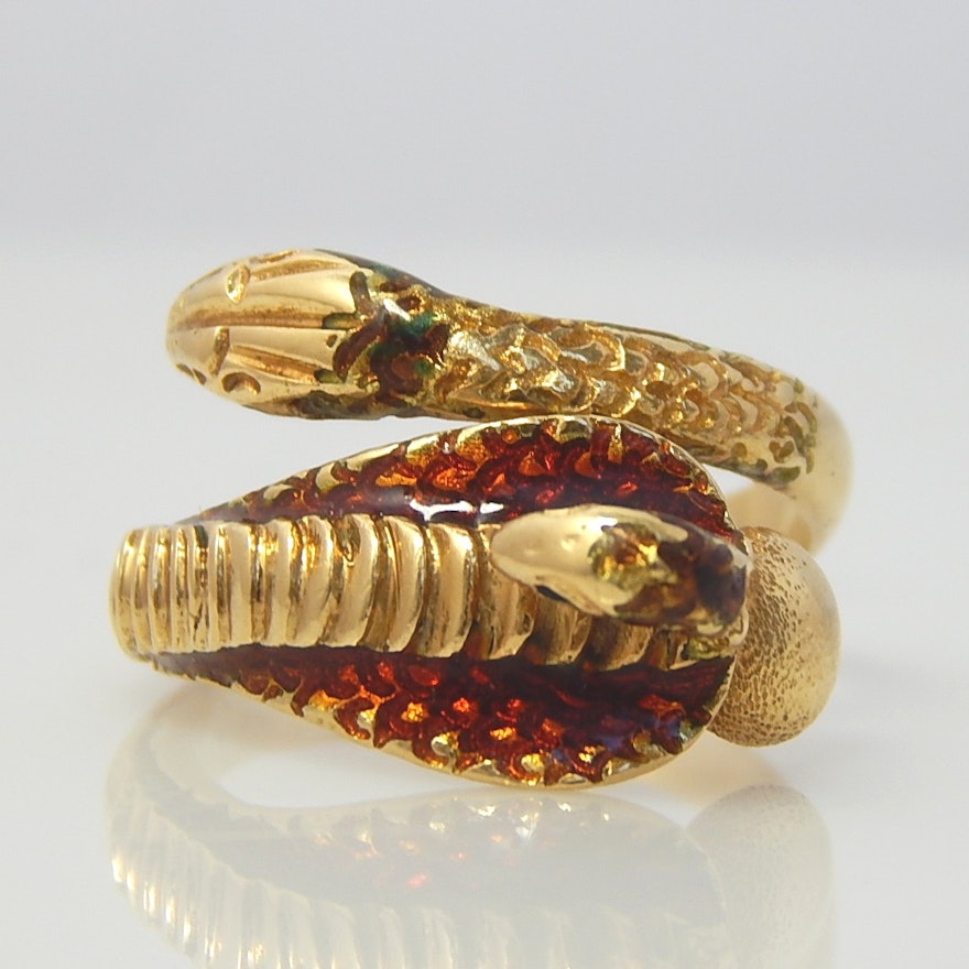 18K Yellow Gold Enameled Cobra Ring