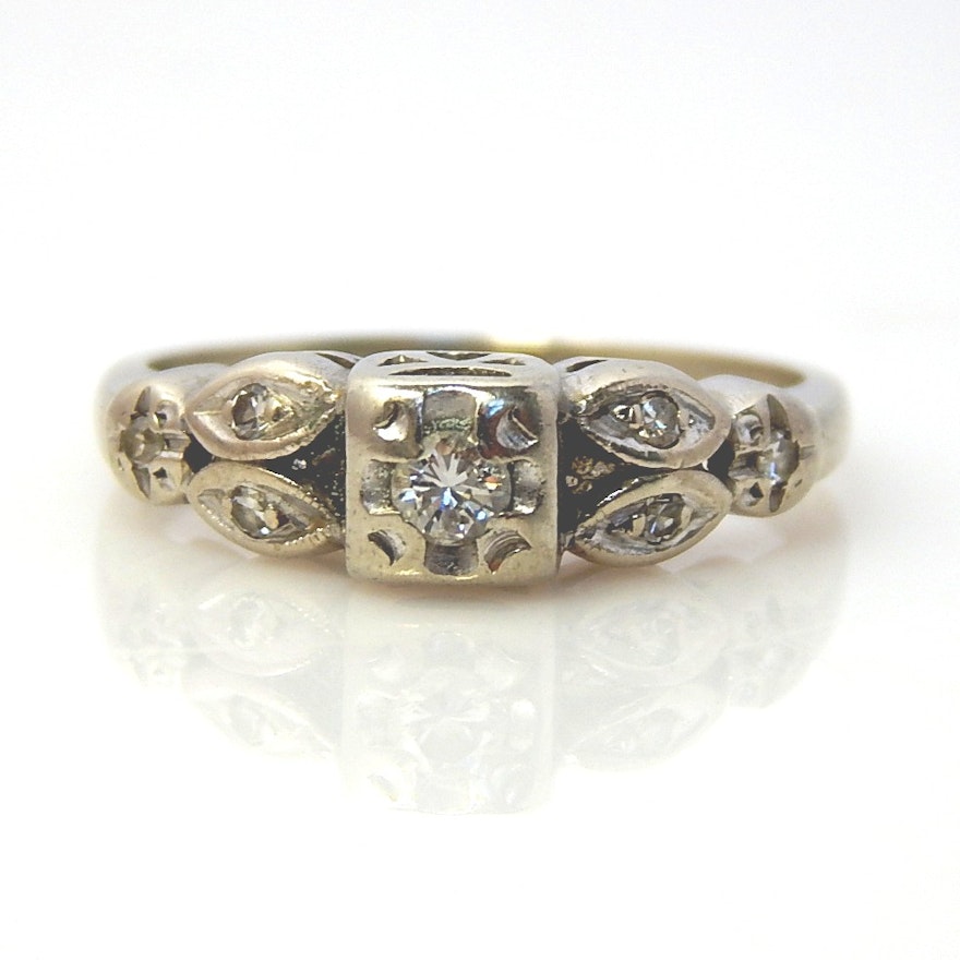 14K White Gold Vintage Diamond Ring
