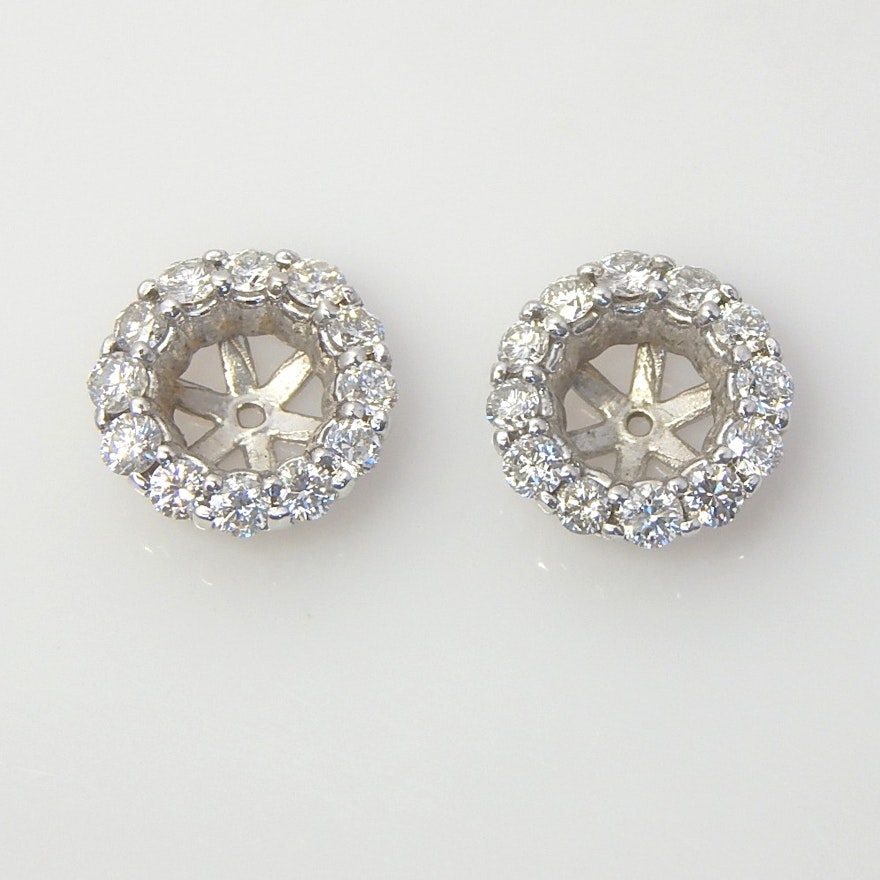 14K White Gold 1.46 CTW Diamond Stud Earring Jackets