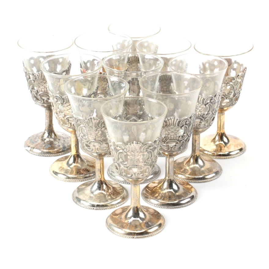 Raimond Silver Plate and Glass Cordial Glasses