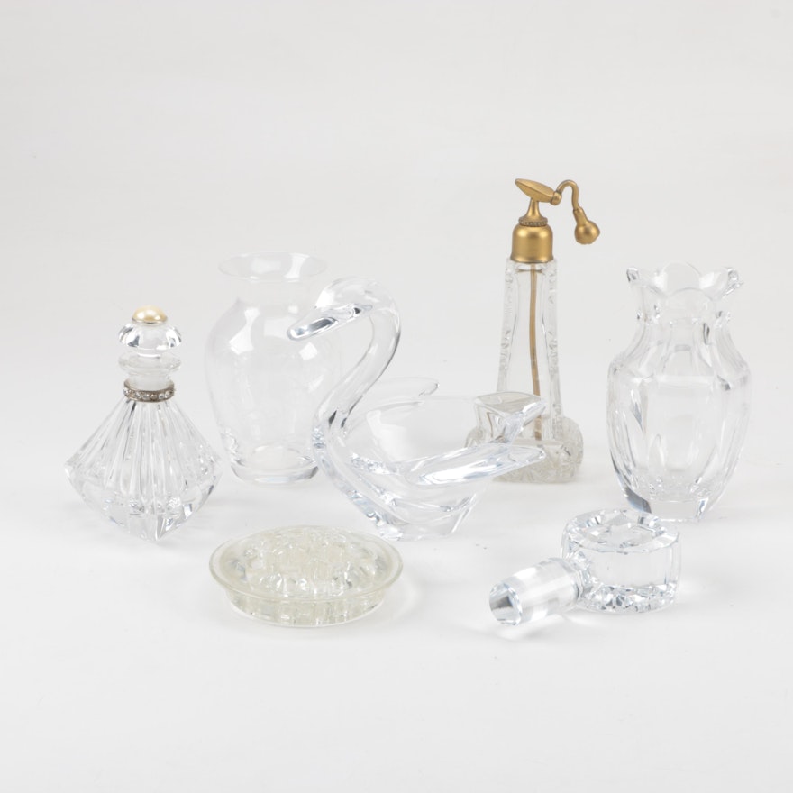 Cristalleries de Vannes-le-Châtel Glass Swan Figurine and Other Vanity Décor
