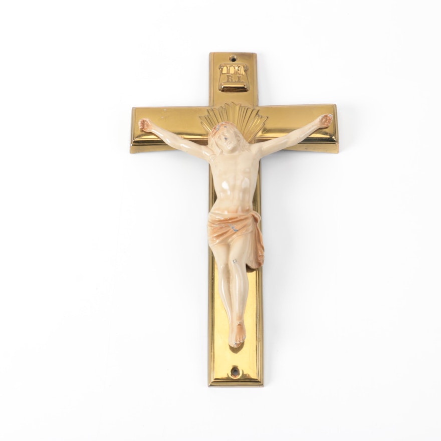 Metal and Ceramic Wall Crucifix