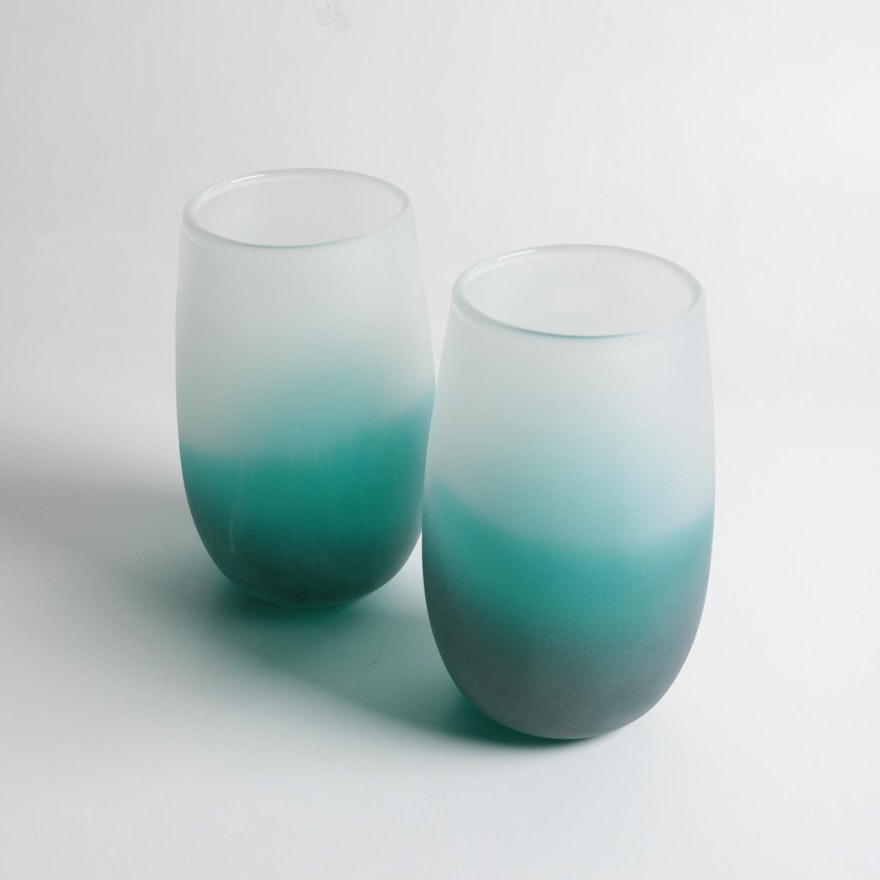 Frosted Blue Glass Vases