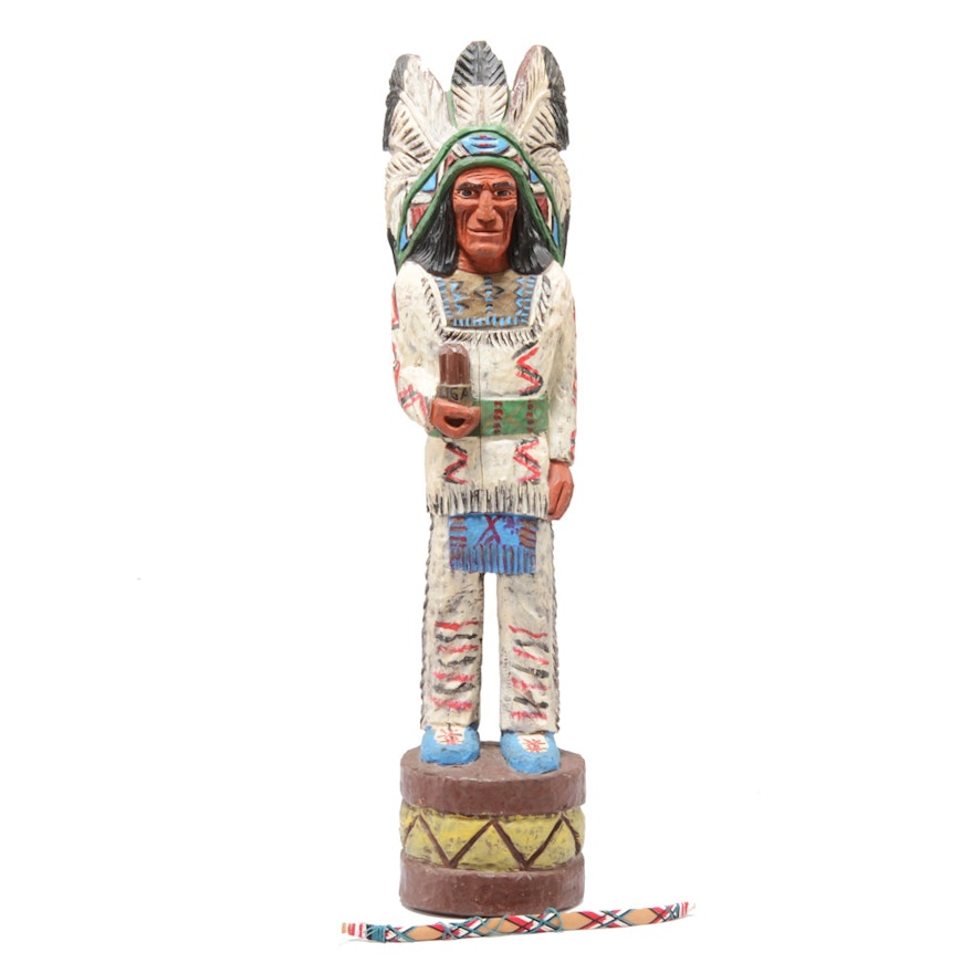 Hand Carved Cigar Store Indian Statue
