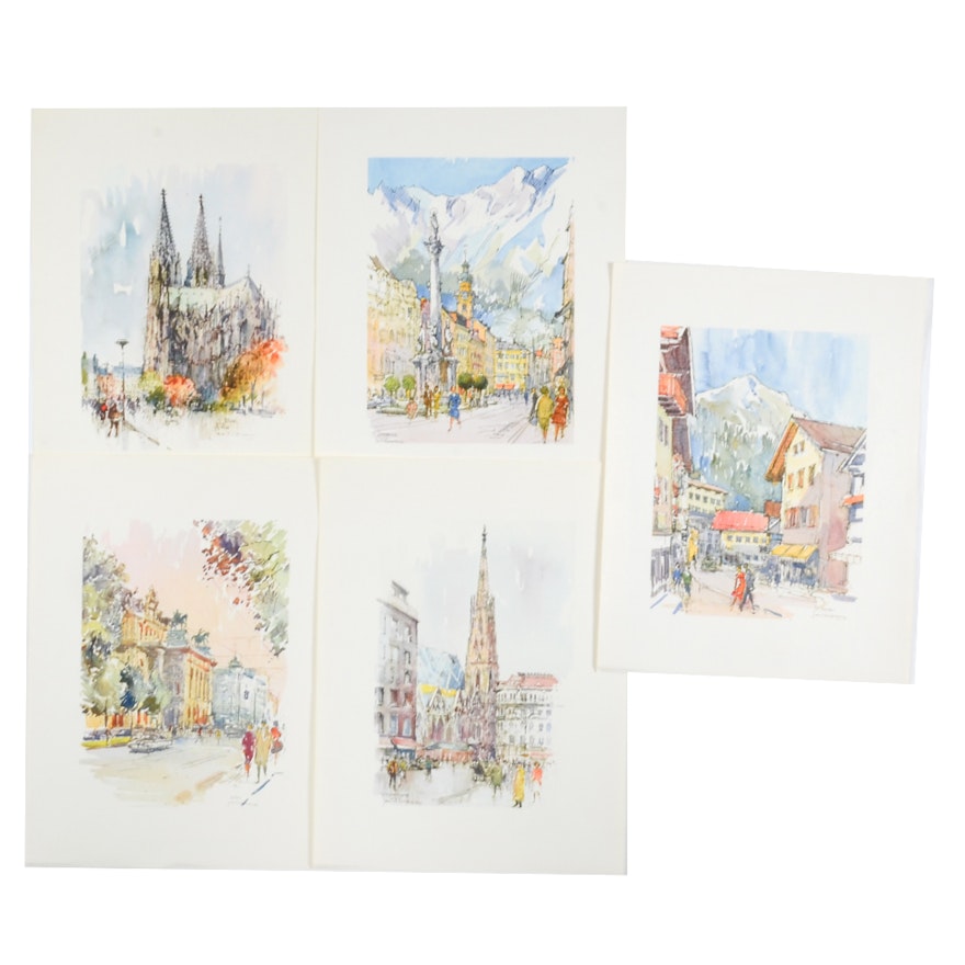 Jan Korthals Collection of Offset Lithographs Prints of City and Townscapes