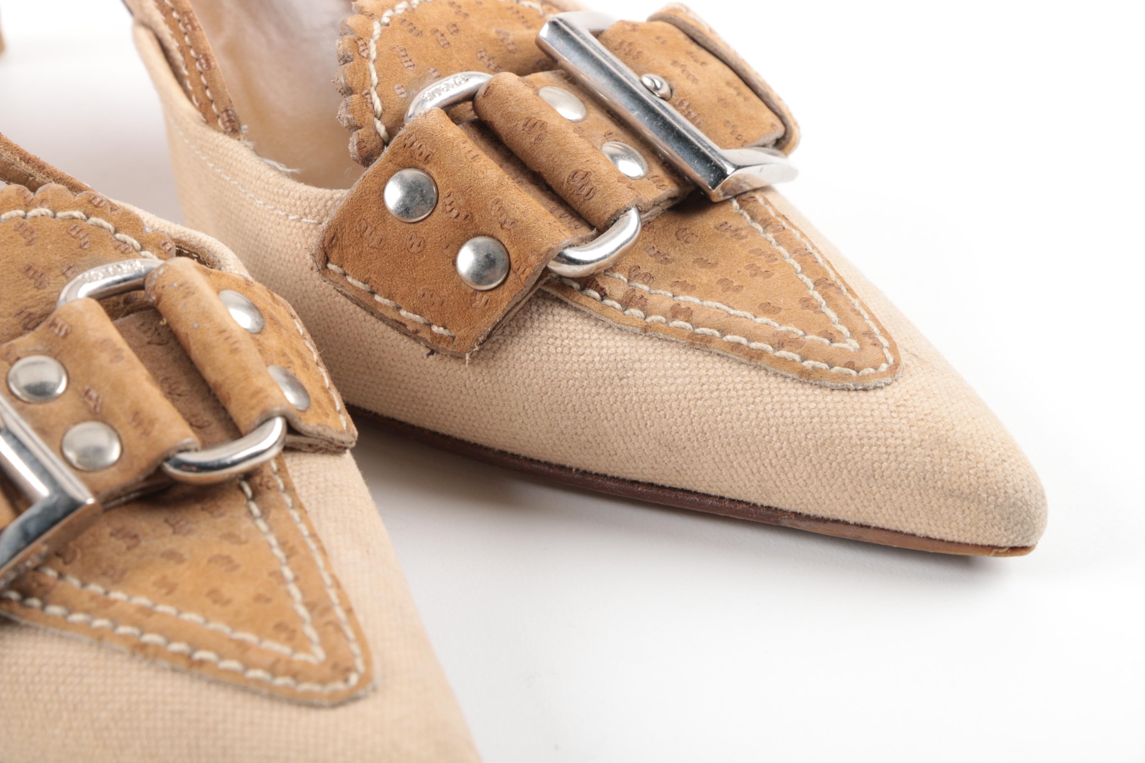 Prada Buckle Accented Slingback Pumps