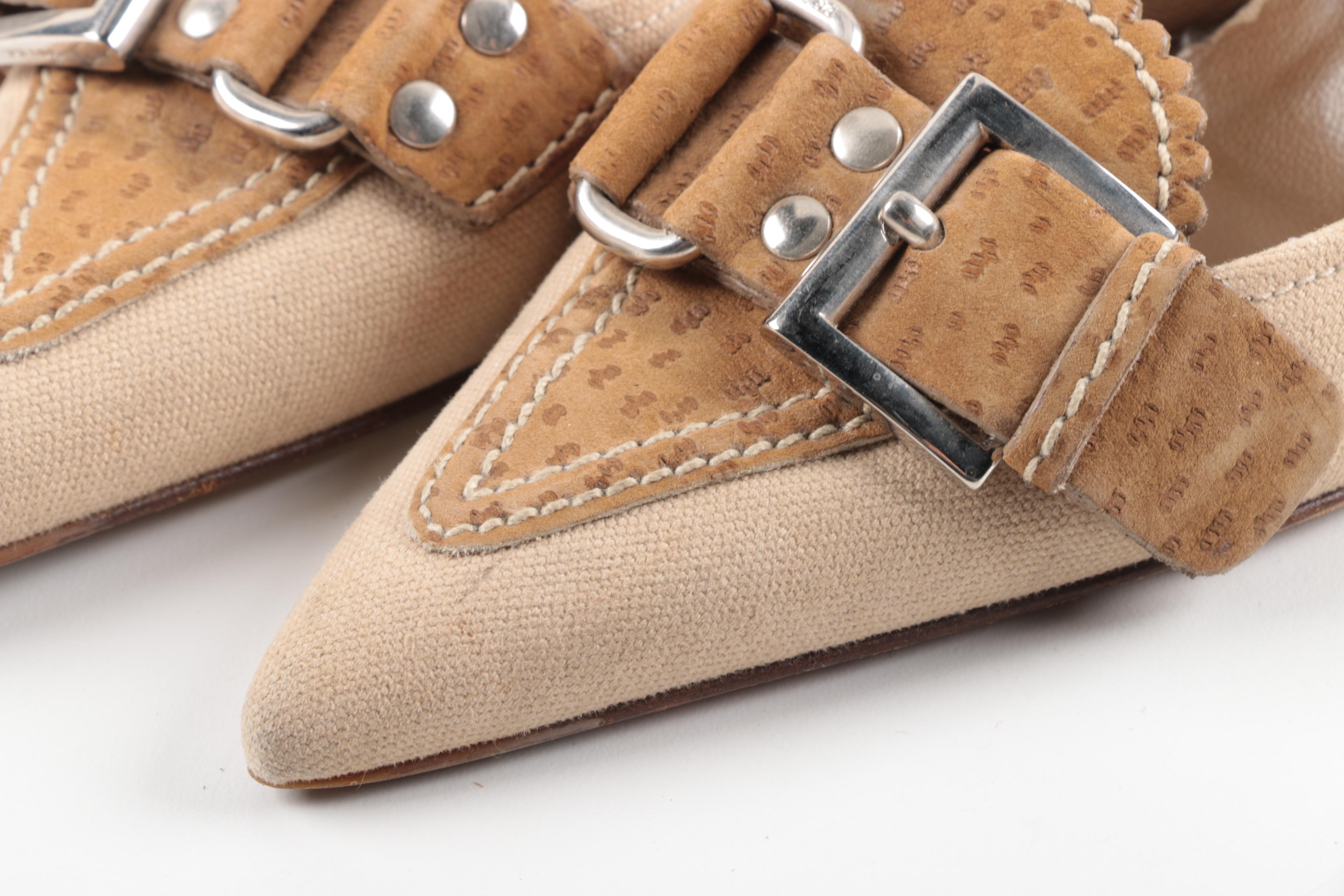 Prada Buckle Accented Slingback Pumps