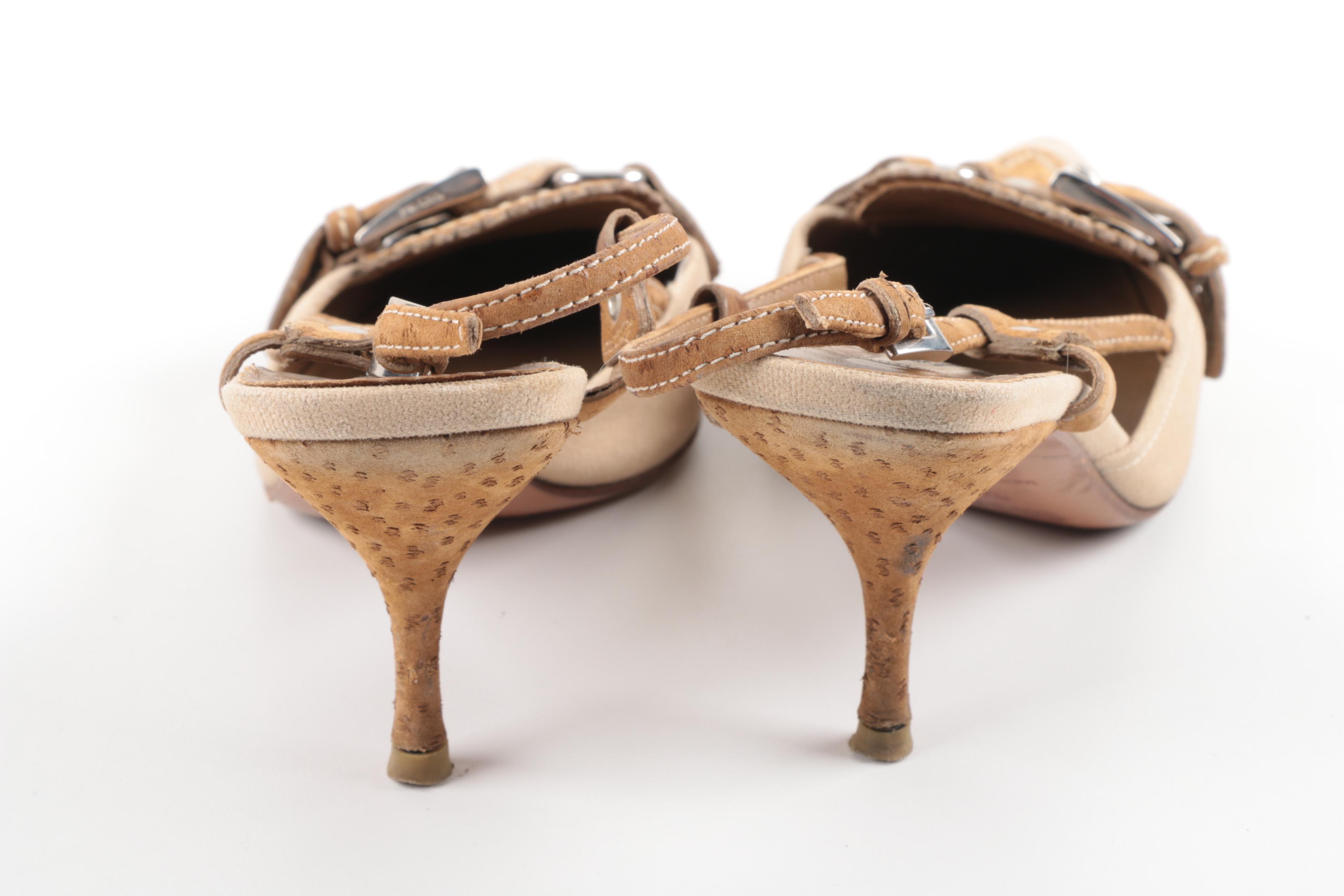 Prada Buckle Accented Slingback Pumps