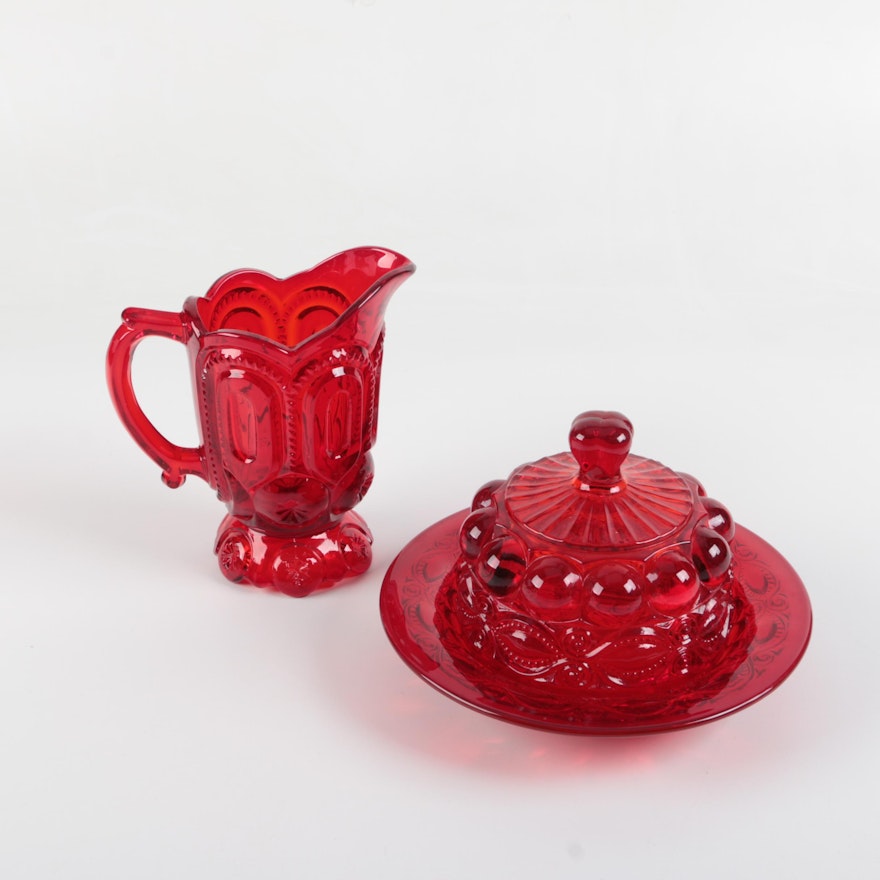 Vintage Wright Glass Ruby Red Serveware