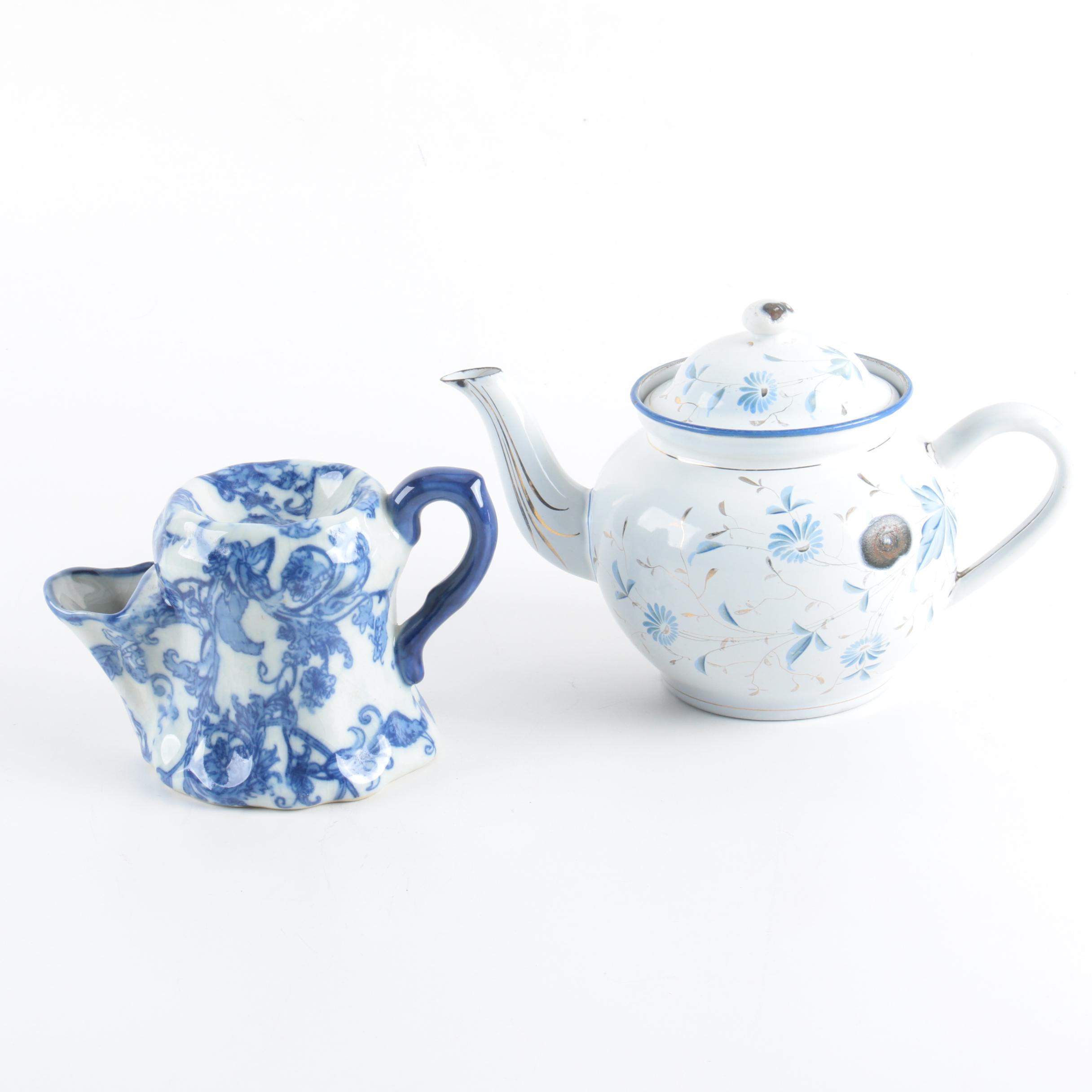 Vintage Shaving Mug and Enamel Teapot