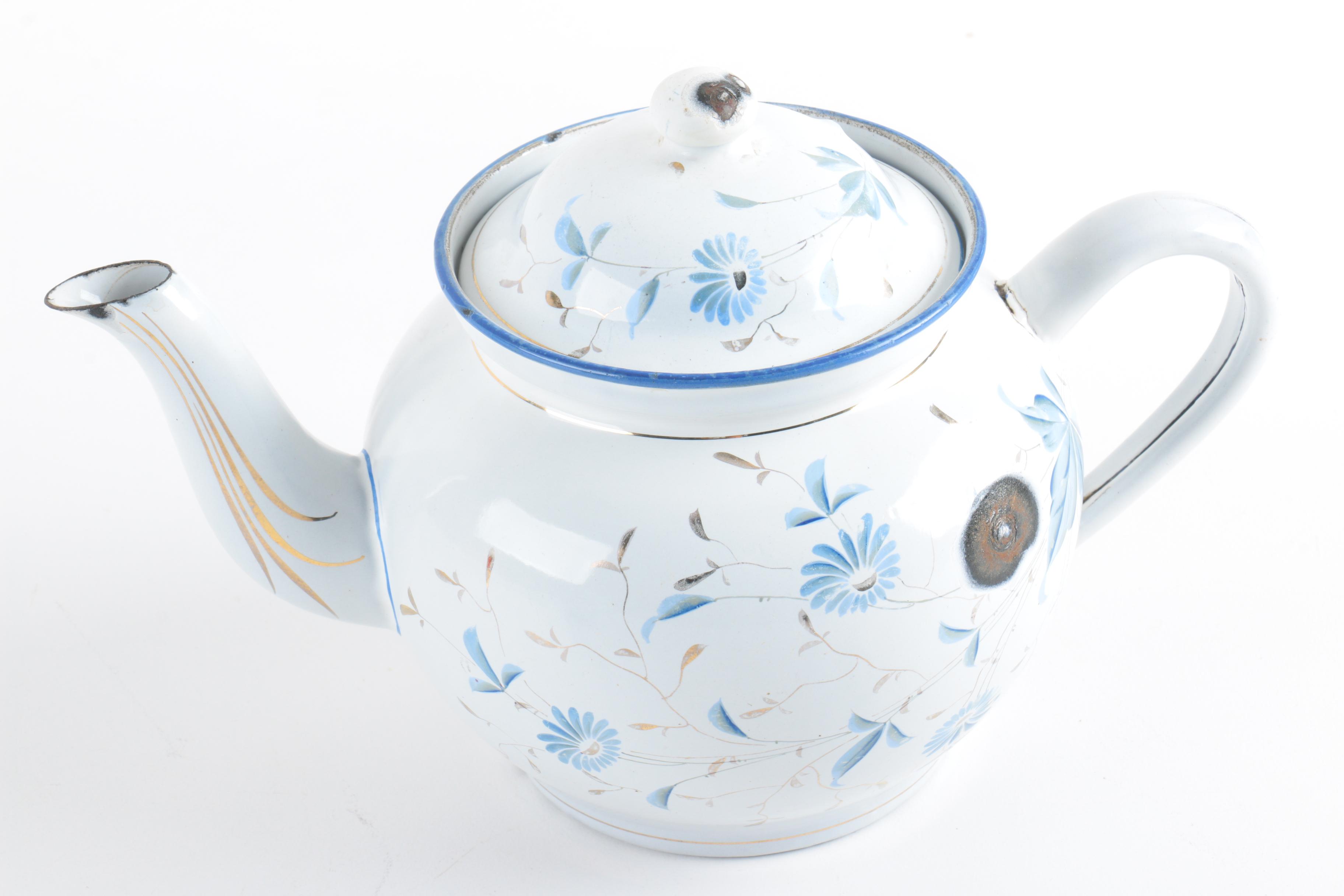 Vintage Shaving Mug and Enamel Teapot