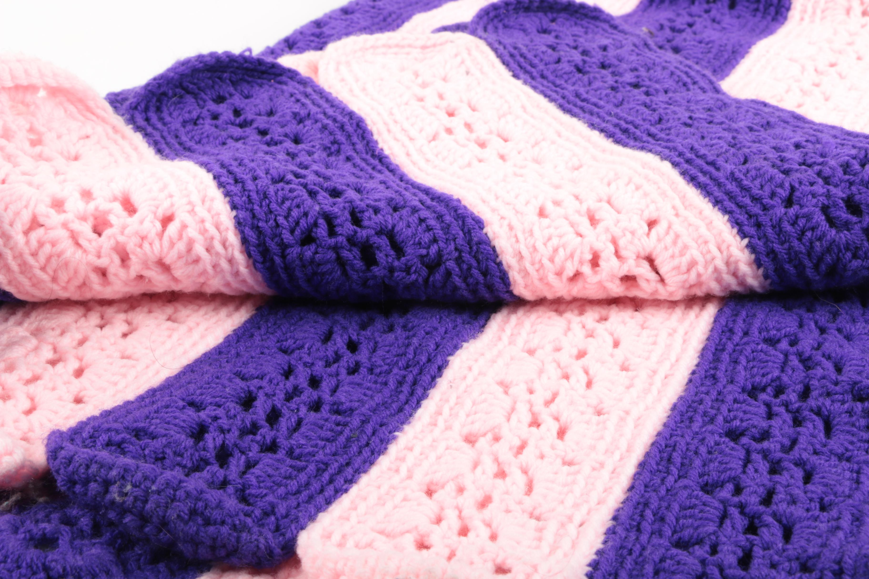 Vintage Pink and Purple Crochet Baby Blanket