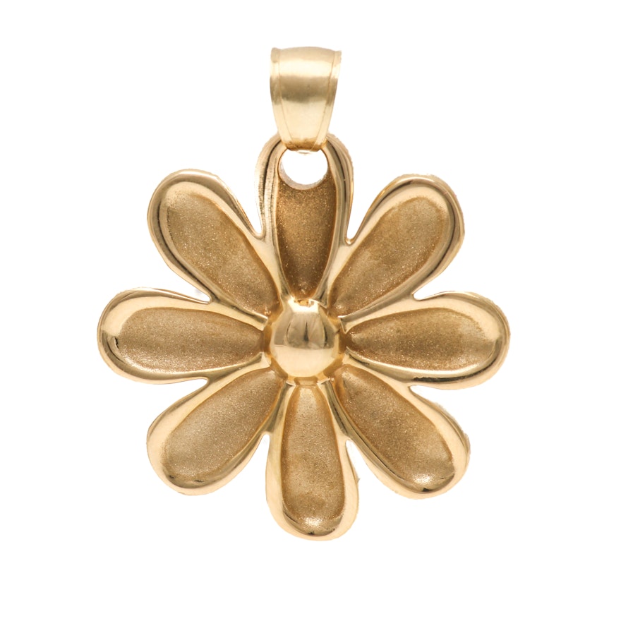 18K Yellow Gold Satin and Polished Flower Pendant