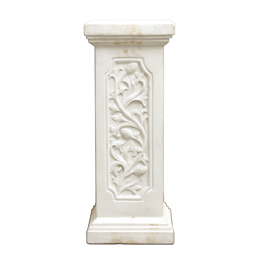 Plaster Pedestal With Botanical Design