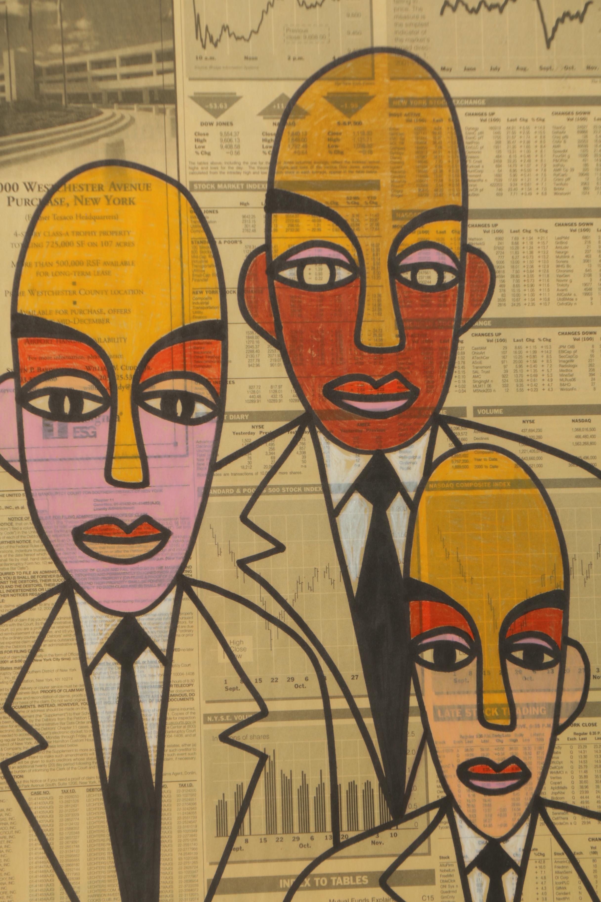 Matthew Courtney Oil Painting of Figures on Newspaper