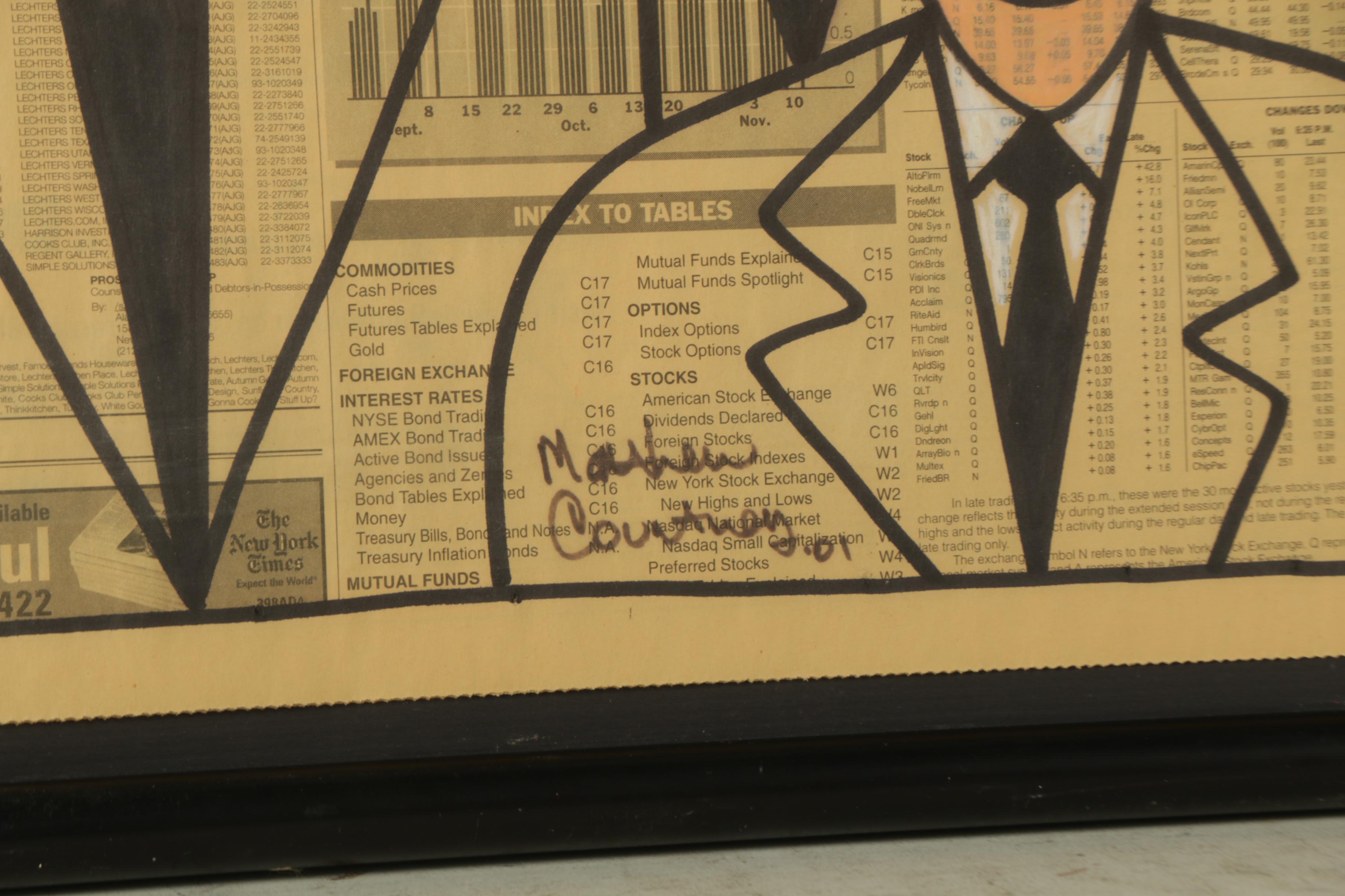 Matthew Courtney Oil Painting of Figures on Newspaper