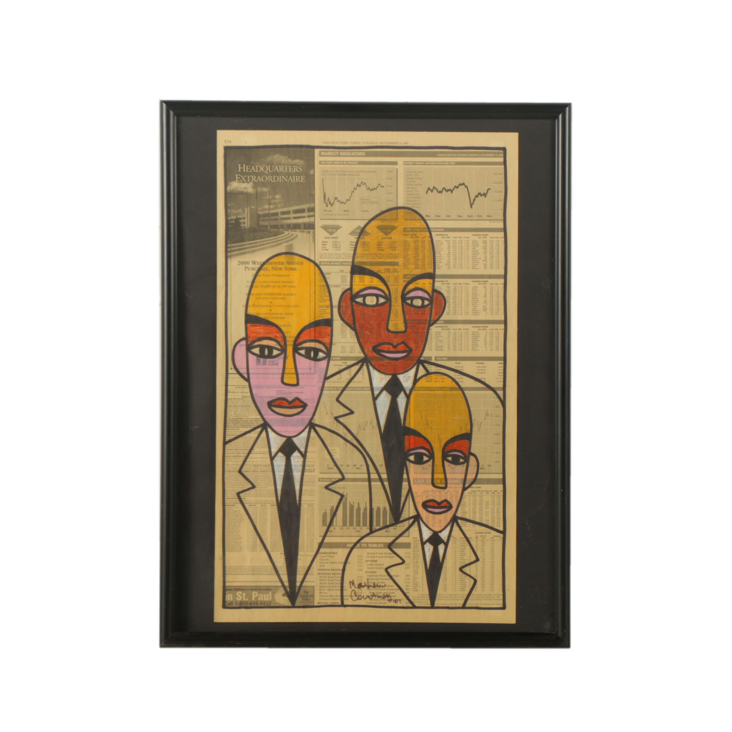 Matthew Courtney Oil Painting of Figures on Newspaper