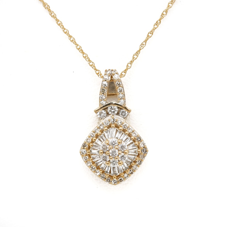 10K Yellow Gold Diamond Pendant Necklace