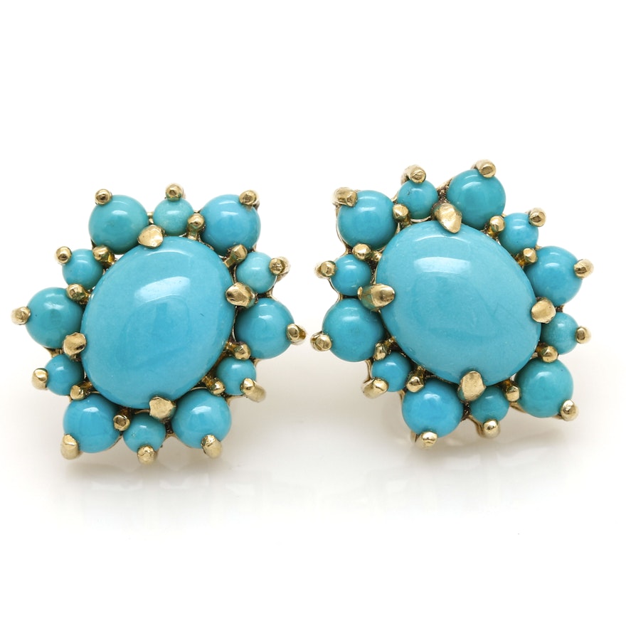 14K Yellow Gold Turquoise Drop Earrings