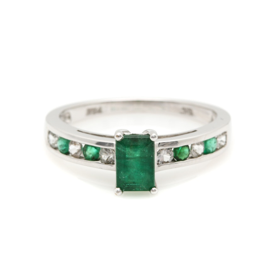 10K White Gold Emerald and White Sapphire Ring