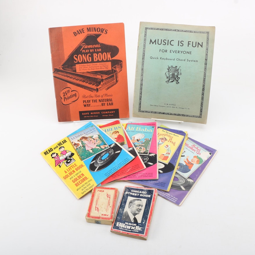 Vintage Books Including Little Golden Book and Record Sets