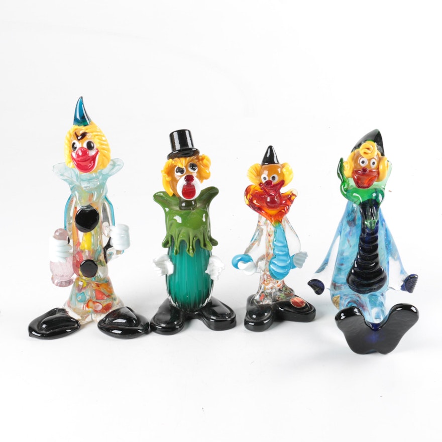 Italian Murano Hand Blown Glass Clown Figurines