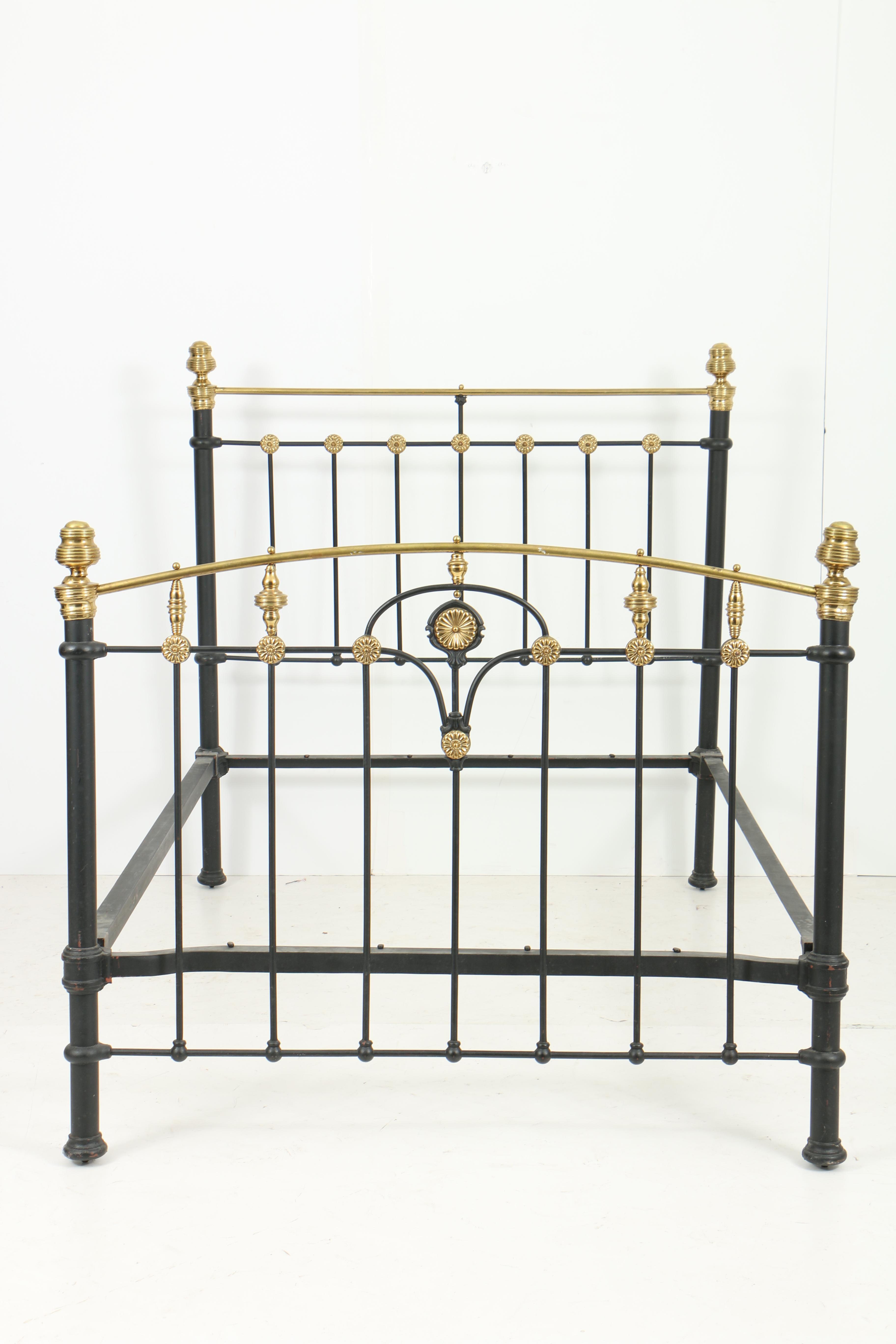 Antique Late Victorian Iron and Brass Bed Frame, Circa 1900