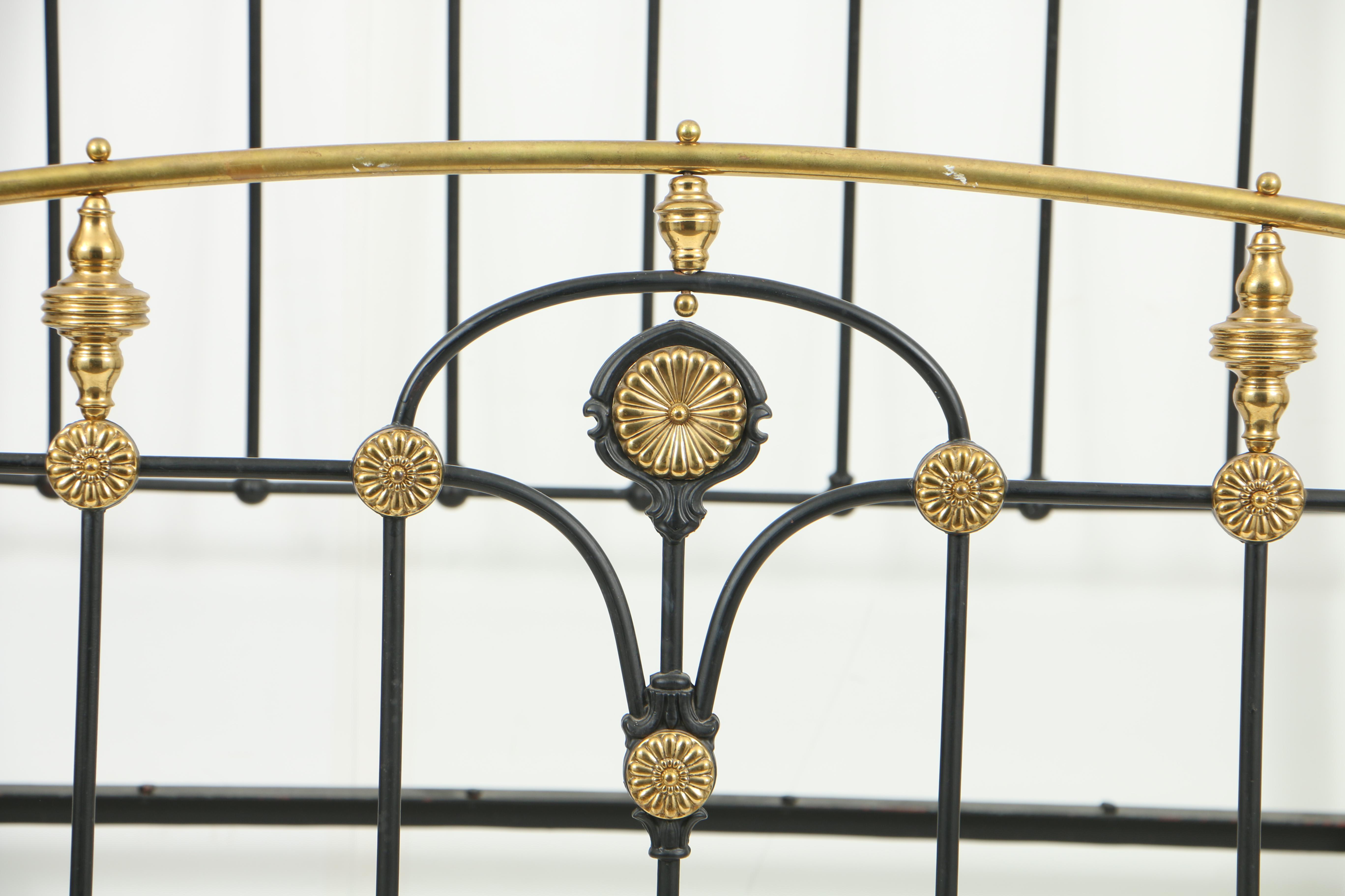 Antique Late Victorian Iron and Brass Bed Frame, Circa 1900