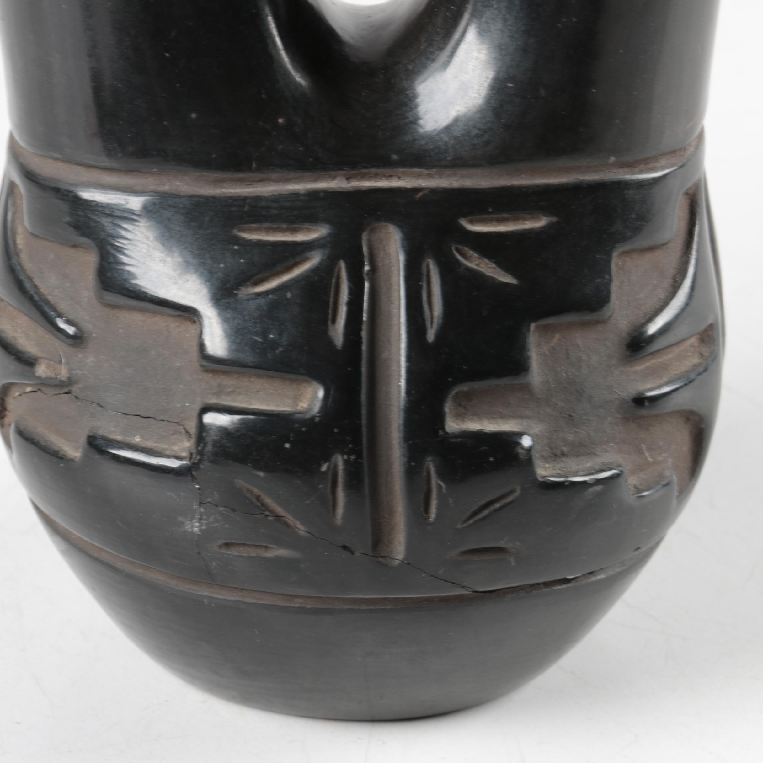 Pablita Chavarria Santa Clara Pueblo Blackware Wedding Vase