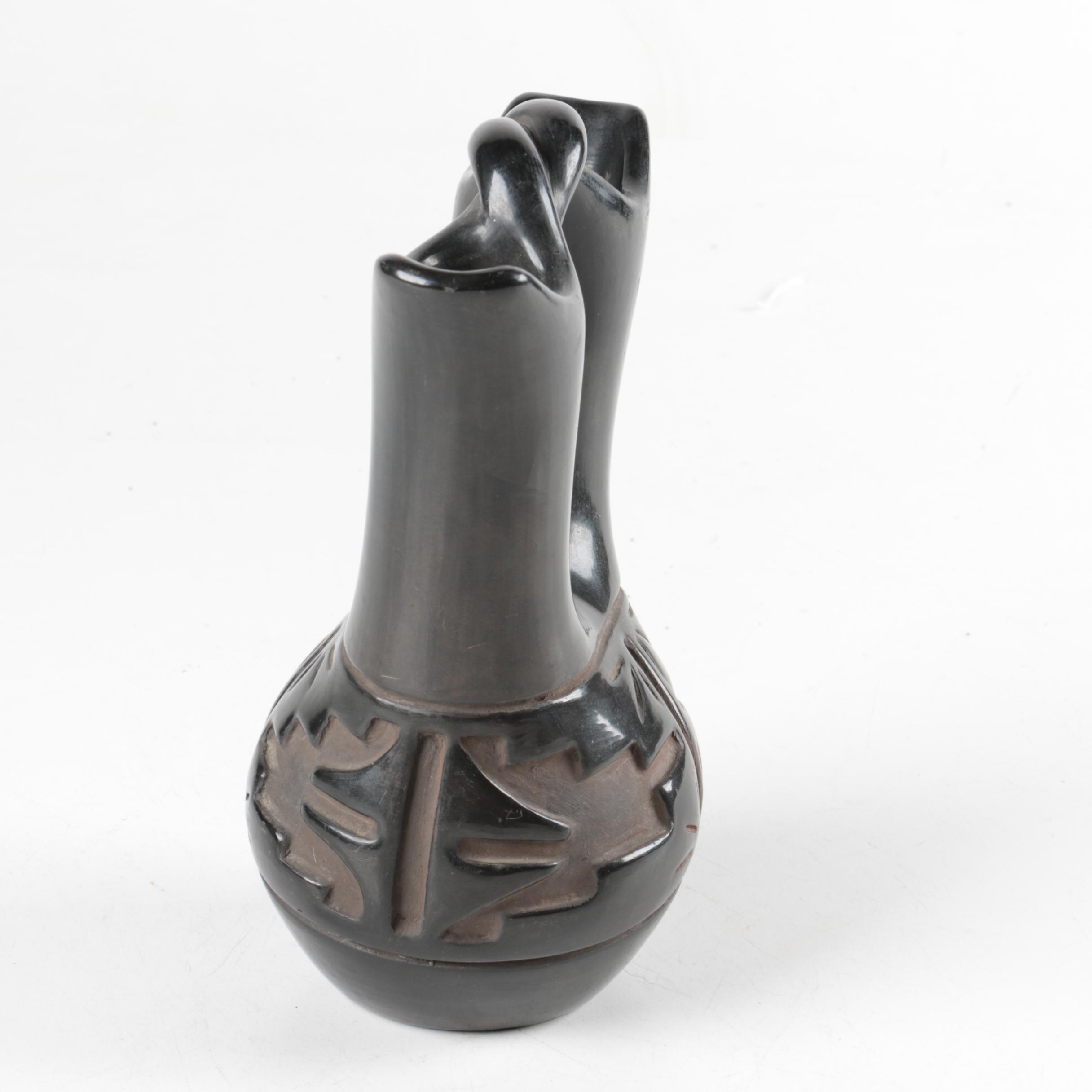 Pablita Chavarria Santa Clara Pueblo Blackware Wedding Vase