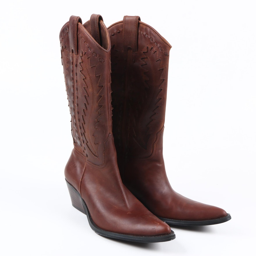 Women's Guess Brown Leather Cowboy Boots