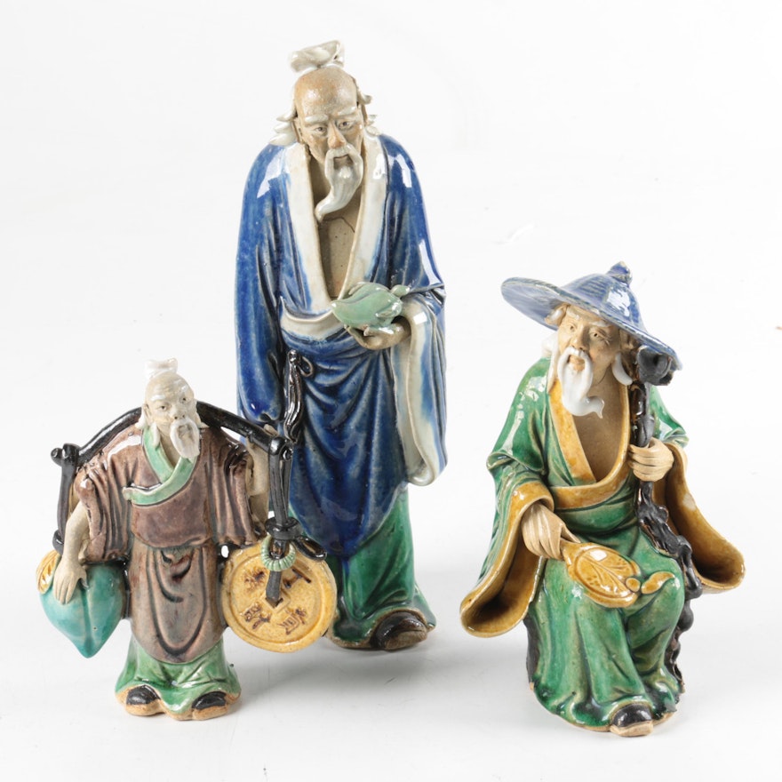 Chinese Shiwan Ware Polychrome Ceramic Figurine Assortment